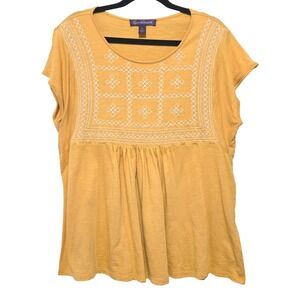 Gloria Vanderbilt, Goldenrod, Embroidered, Cotton, Baby-Doll, T-Shirt, Size XL